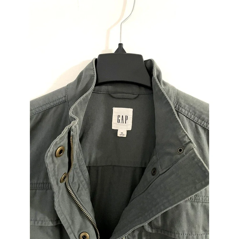 GAP Core Utility Jacket Military Anorak Full Zip Drawstring Waist Olive Green XS - Picture 5 of 15